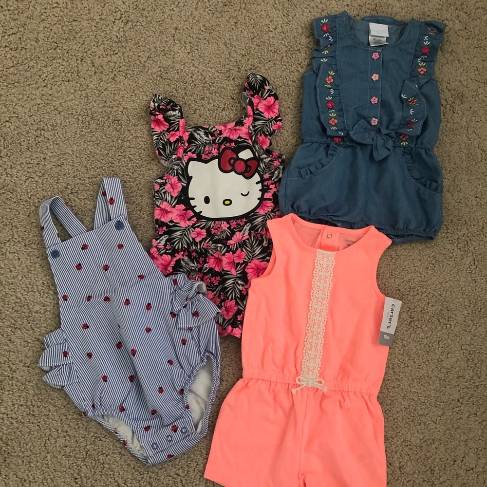 4 Toddler baby girl rompers! . Hello Kitty carters